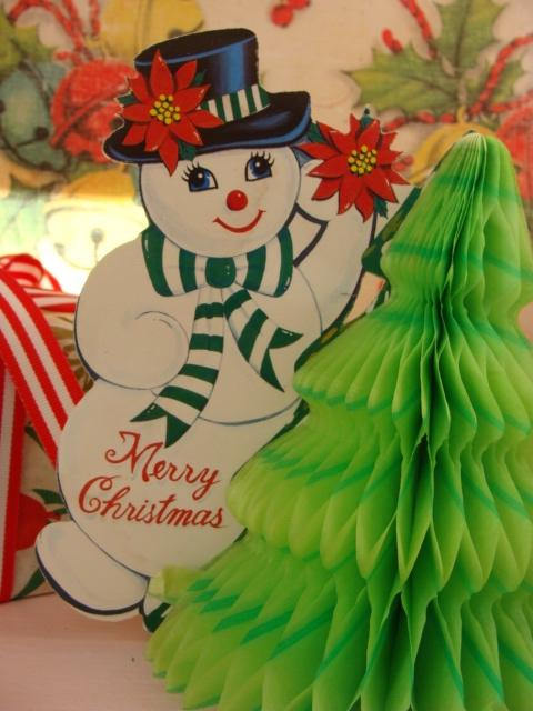 Vintage 1950s Christmas Kitsch Antique Center Piece Double Sided Honey Comb