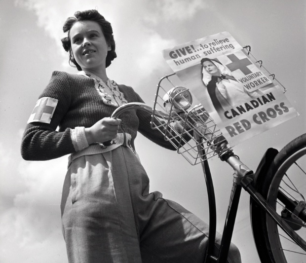 1940's Vintage Photo of CanadianHomefront war effort - A Canadian Red Cross Volunteer in 1940s fashion. 