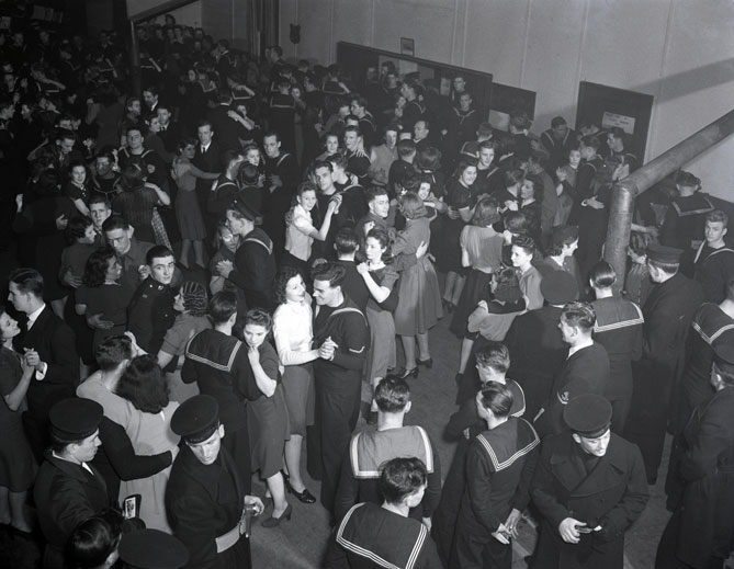 1940s vintage photo of Naval Personnel at a dance in 1941. 