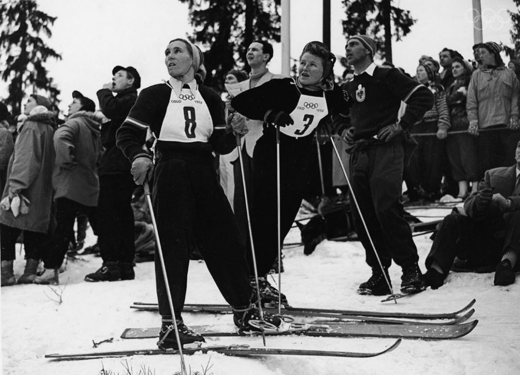 1950s Vintage Photo: 1952 Winter Olympics women's slalom at Oslo, Norway.