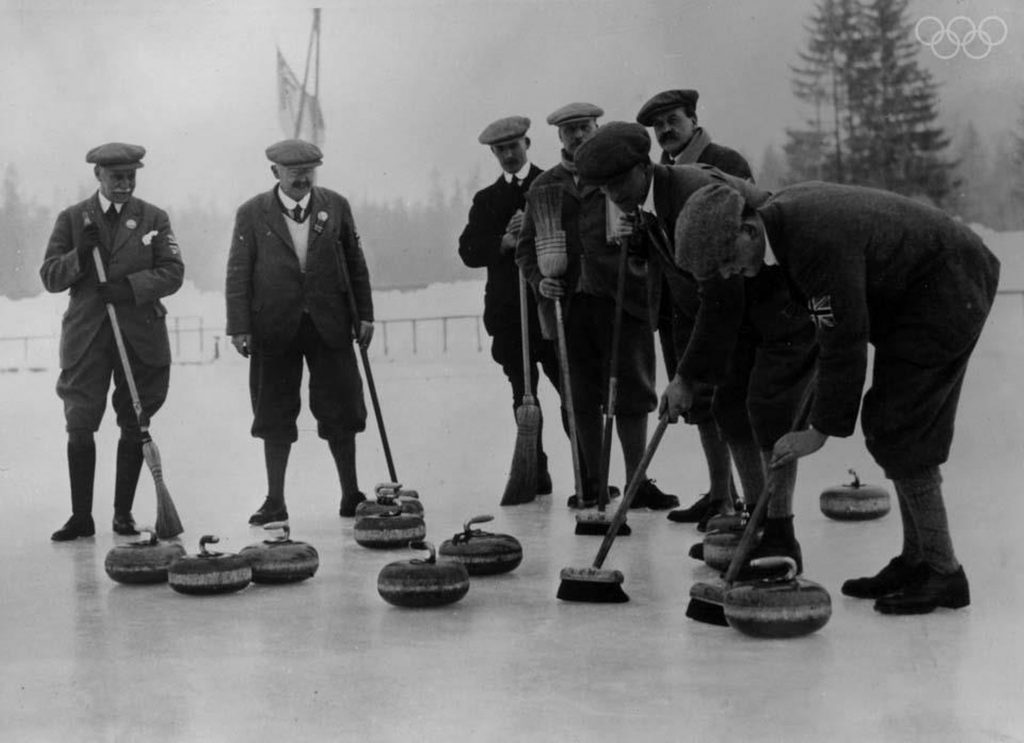 1920s Vintage Photo: 28th January 1924 The British Curling team during the Winter Olympics at Chamonix, France.