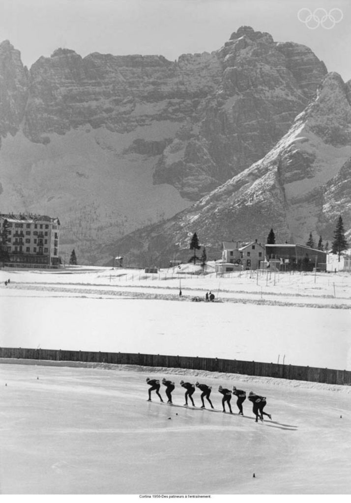 1950s Vintage Photo: Winter Olympics - Cortina d'Ampezzo, Italy 1956. Speed Skaters training