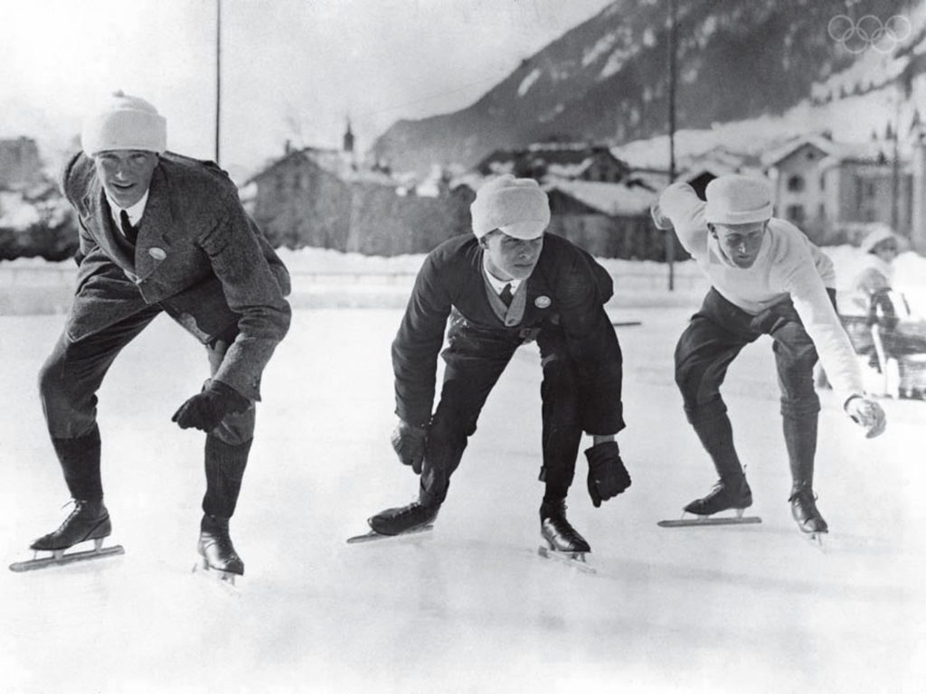 1920s Vintage Photo: English speed skaters training in Chamonix for the Winter Olympic Games, 16th January 1924.