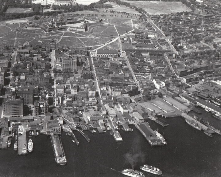 Halifax Canada before ww2 vintage aerial view From Prince Street to Cogswell and Cunard Streets