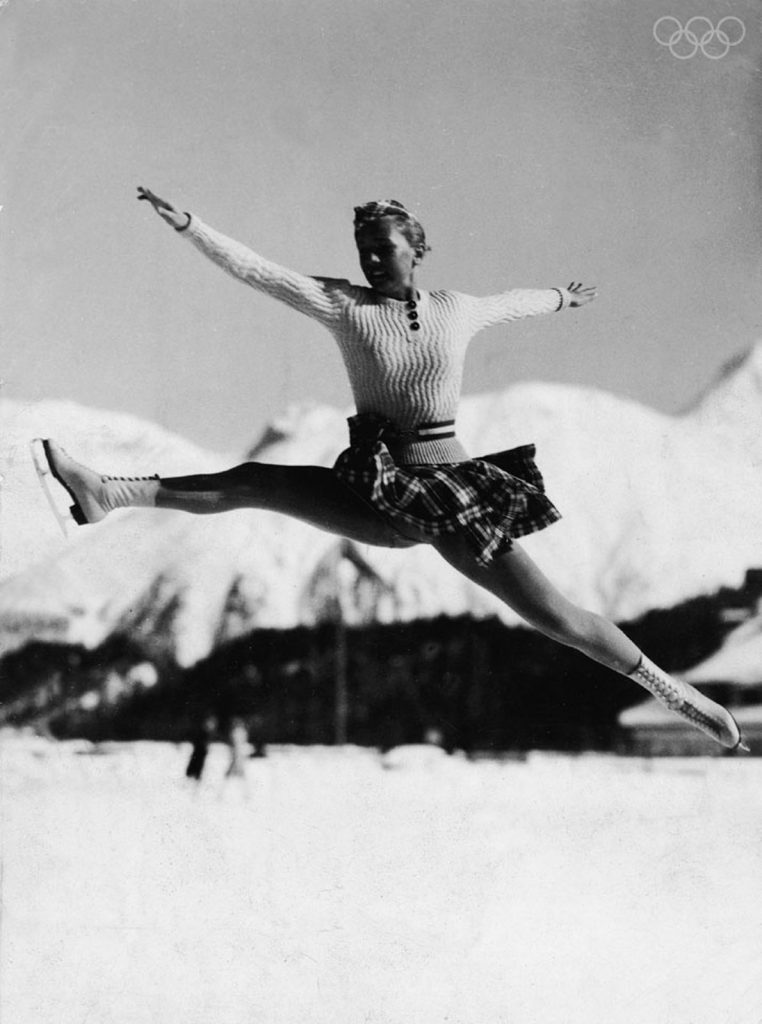 1930s Vintage Photo: Olympics games 1936 at Garmish-Partenkirchen, Germany. Maxi Herber Practices Her Jumps 1936 Winter Olympics Skating