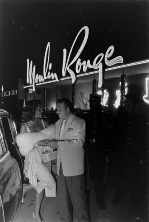 1950s vintage photo of the Moulin Rouge hotel sign in Las Vegas, 1955