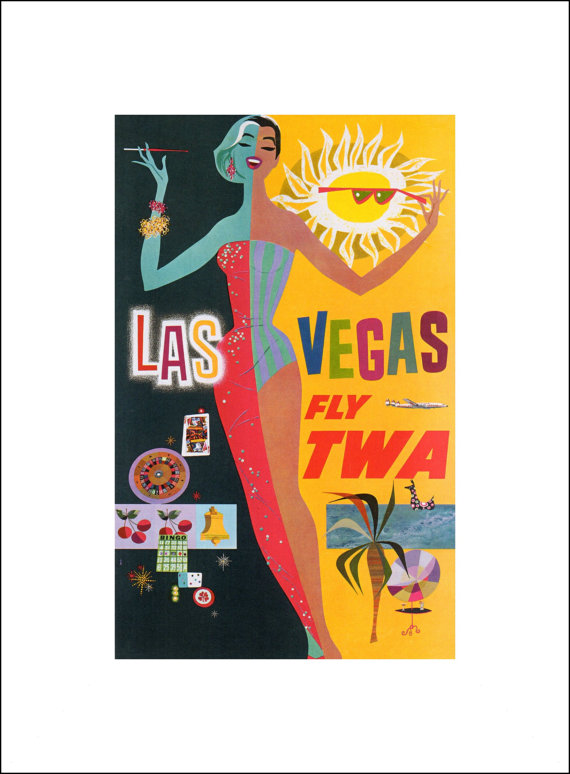 1950s Vintage TWA Las Vegas Travel Poster-1956 Advertisement