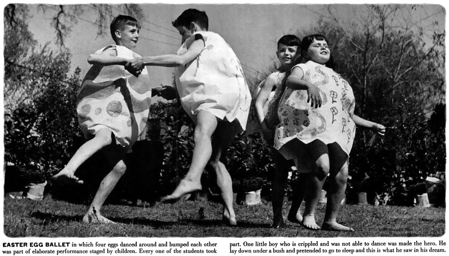 1940s Vintage Photo: "Then the Easter Eggs danced." Easter Party held by Glen Taylor School, Walnut Creek, California in 1949 via Life Magazine.