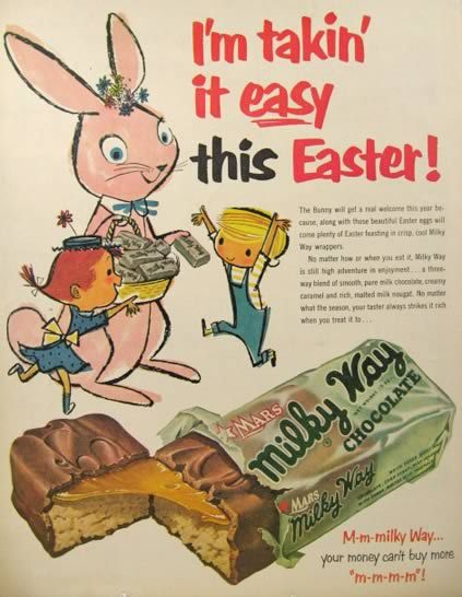 1950s Vintage Advertisement: Easter Ad for Milky Ways