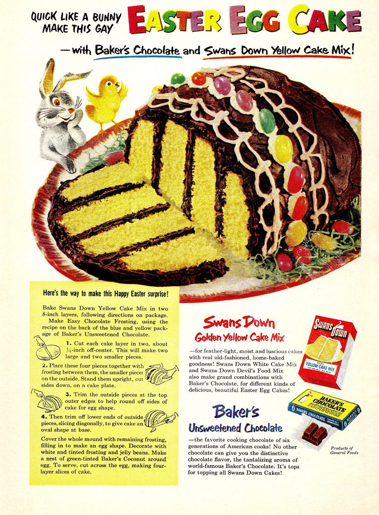 1950s Vintage Food Advertisement / 1950s Easter Advertising featuring a 1953 Easter Egg cake recipe 