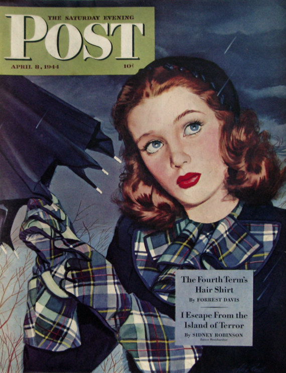 1940s vintage magazine cover: Original 1940s Saturday Evening Post cover art by Alex Ross