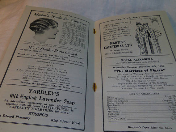 Vintage Toronto: Royal Alexandra theatre toronto vintage program 1929 inside page