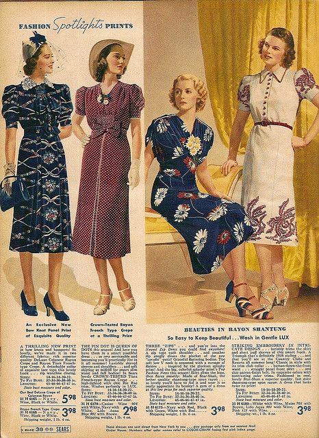 1930s vintage catalog: Sears & Roebuck Spring and Summer Catalog from 1938 featuring women's 1930s dresses 