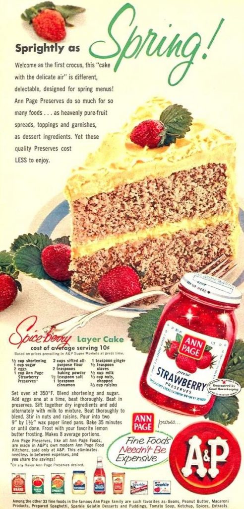 1950s Vintage Ad for Spice Berry Layer Cake recipe from Woman's Day magazine APRIL 1956.