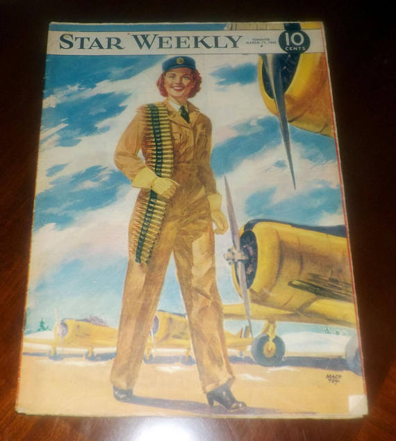 Vintage Toronto: 1940s Vintage Magazine Cover: Vintage (March 17, 1945) RARE! The Star Weekly | Toronto Star magazine WWII-era issue. Cover of a female soldier. 