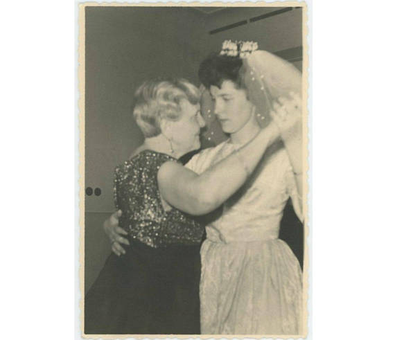 1950s Vintage Wedding Photo: vintage photo of 1950s bride dancing with her mother