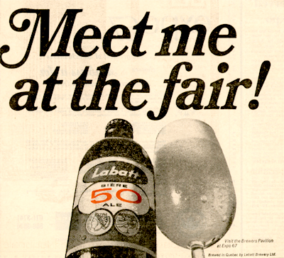 1960s vintage ad for Labatt Beer at expo 67 