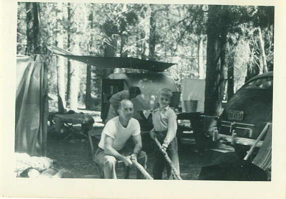 1940s Family Camping Trip Father & Son vintage photo