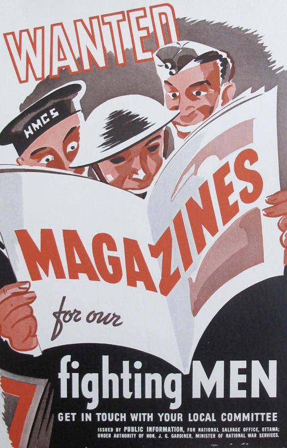 "Wanted Magazines for our fighting Men". 1940's Original Canadian Propaganda poster