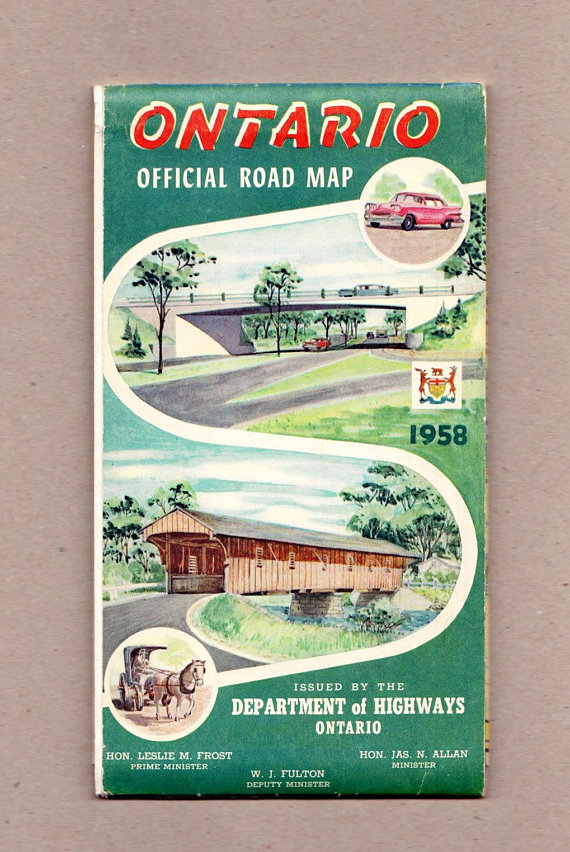 1958 Ontario Official Vintage Road Map