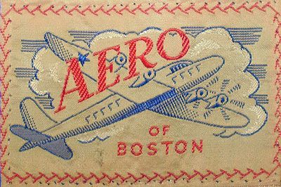 vintage clothing label with an airplane on it for Aero of Boston.