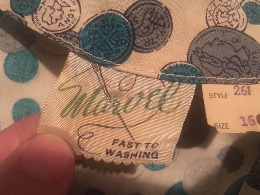 1950's Vintage Garment Clothing Label on a vintage dress