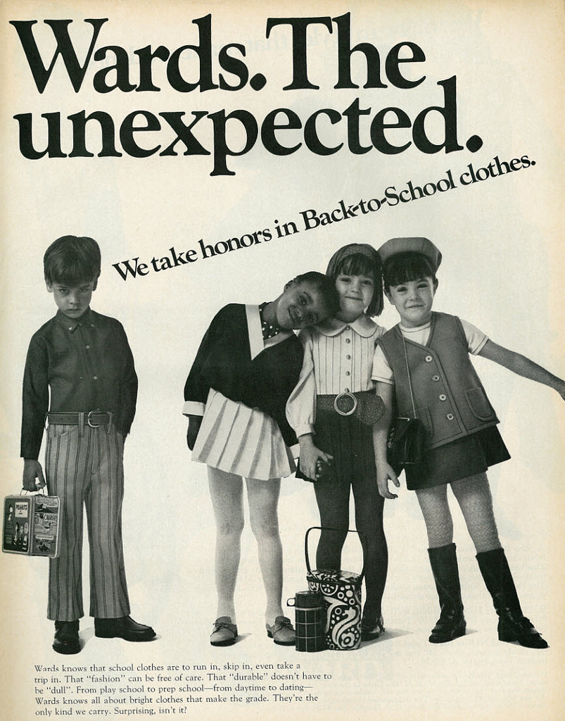 1969 Kids Vintage Fashion Ad Back to School Clothes at Montgomery Wards.