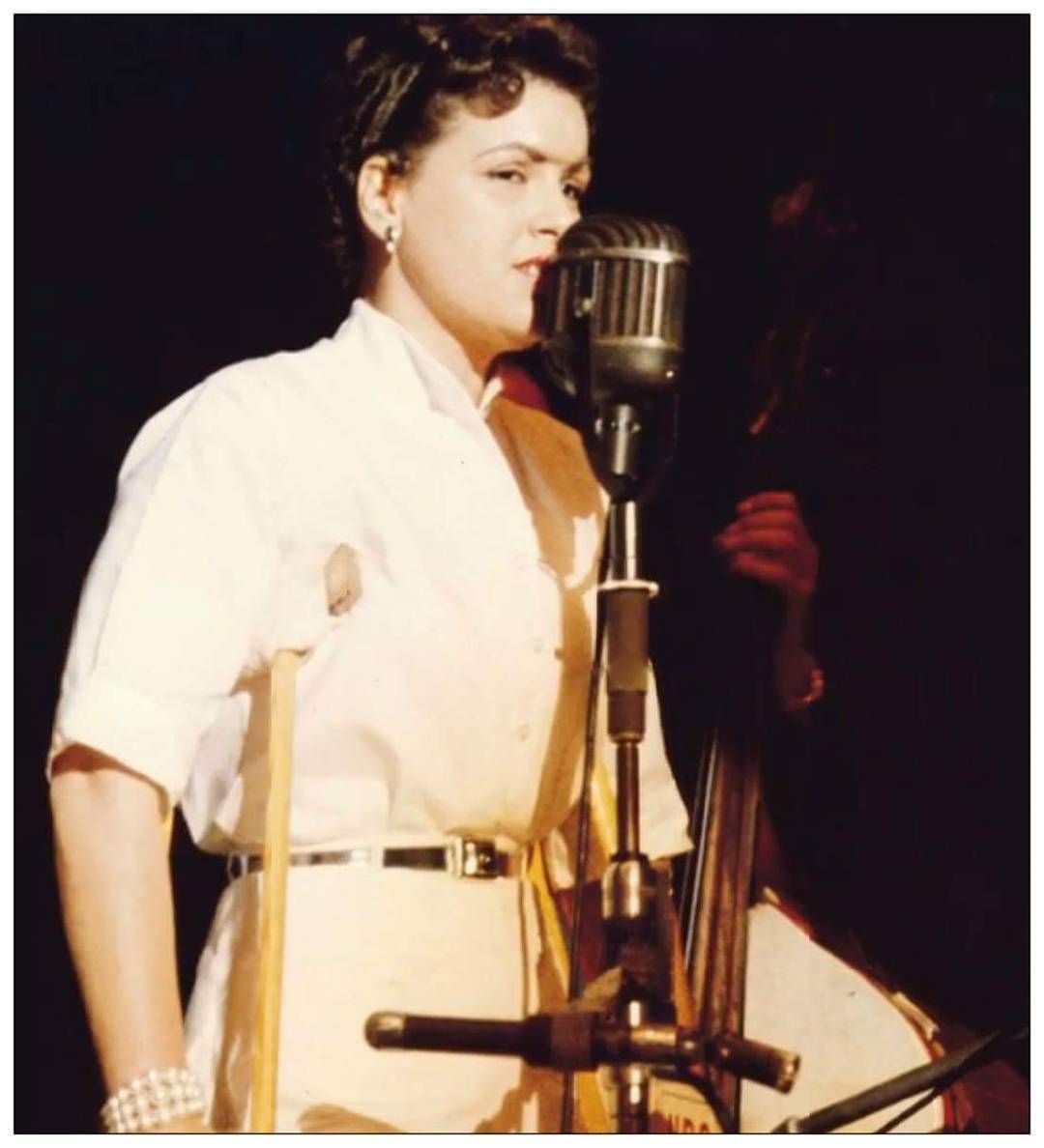 Patsy Cline Singing with Crutches Vintage Photo