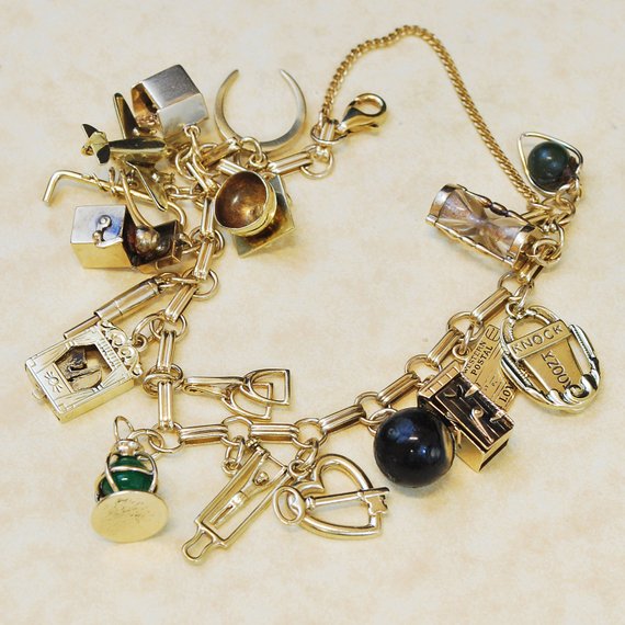 Vintage Bracelet - 1930's-1940's 14k Yellow Gold Charm Bracelet