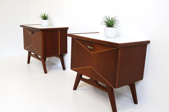 mid century modern night stand teak with formica tops