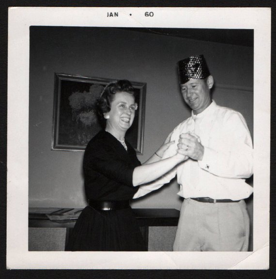 1960s Vintage Photo:  Happy Couple Dancing the Night Away New Years Eve 1960's