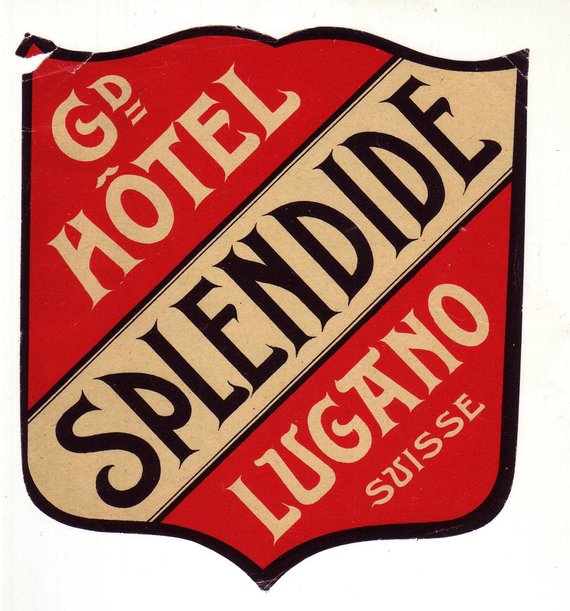 1930s Genuine Original Unused Luggage Steamer Trunk Label Grand Hotel Splendide Lugano Switzerland