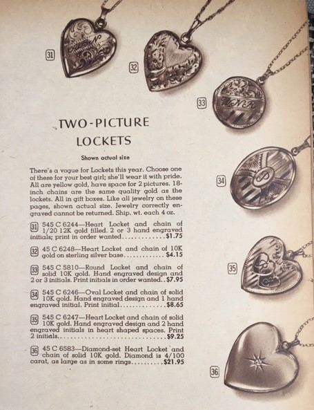 1940s locket. Vintage Locket in a 1940s vintage catalog. Cool Vintage Jewelry Inspiration