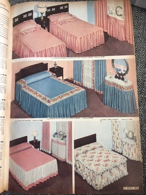 1942 1943 Fall & Winter Vintage Catalog Montgomery Ward featuring 1940s Bedroom accessories, like bedspreads and curtains. 