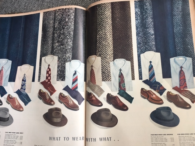 1942 1943 Fall & Winter Vintage Catalog Montgomery Ward featuring 1940s Menwear Fashions, like ties, hats and jackets.