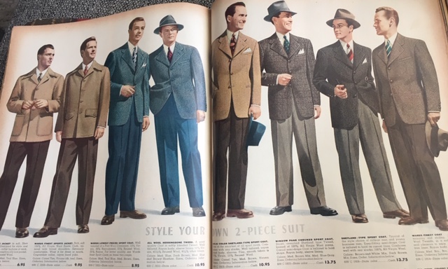 1942 1943 Menswear Fashion Inspiration. 1940s Suits for men as seen in a Montgomery Ward Catalogue Fall and Winter 1942-43