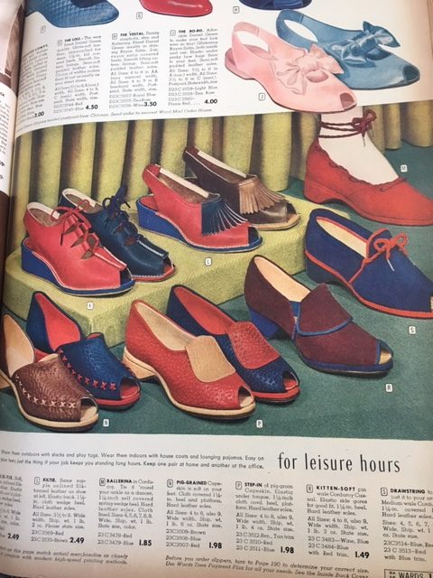 1942 1943 Womens shoes. 1940s Wedges and small heels. Vintage Shoes as seen in a Montgomery Ward Catalogue Fall and Winter 1942-43