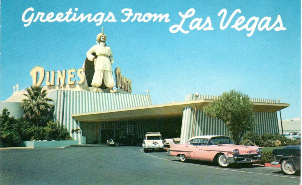 1950s vintage las vegas postcard dunes hotel