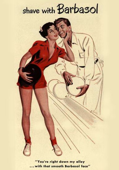 Barbasol Shaving Cream Pin-Up Girl Bowling 1949 vintage bowling ad