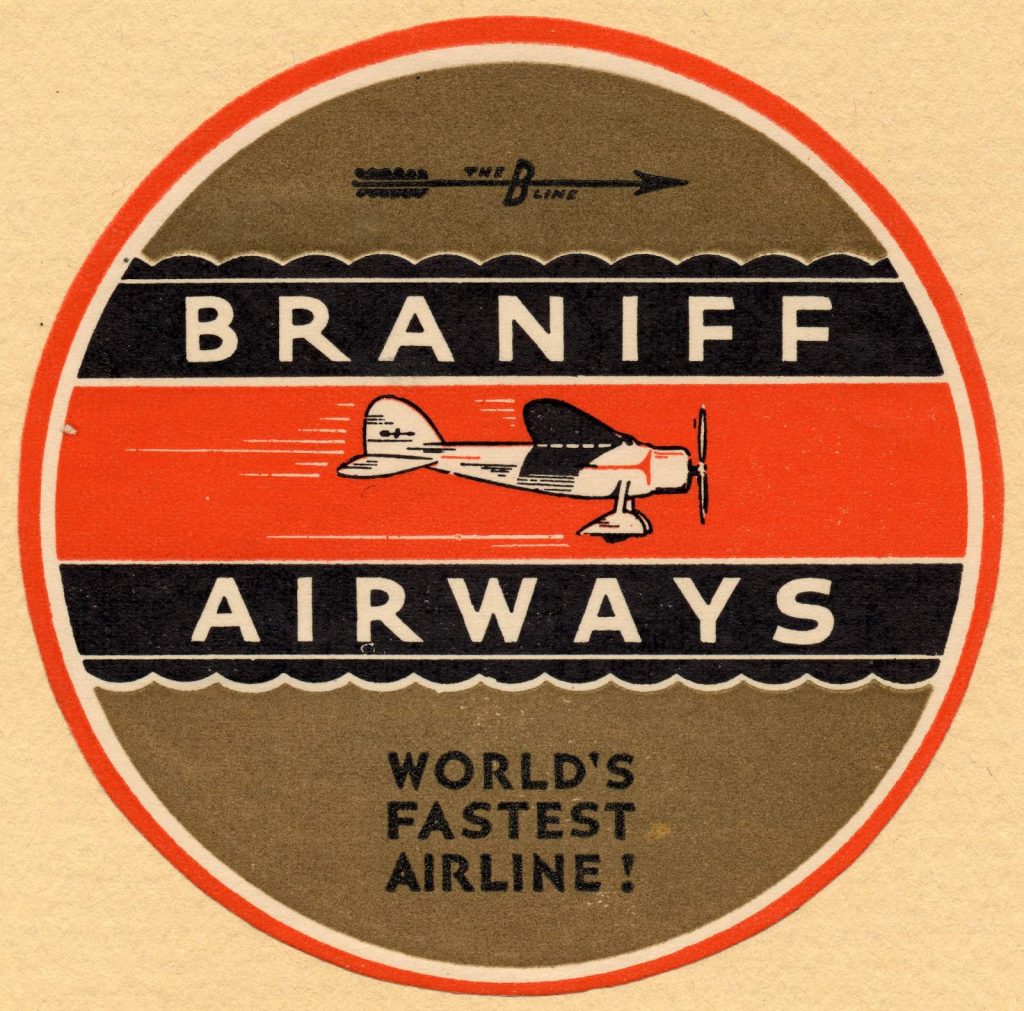 Braniff Airways circa early 1930s vintage luggage label