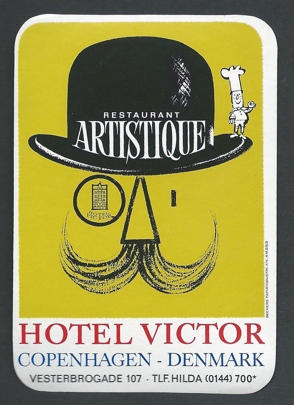 Hotel Victor COPENHAGEN Denmark - vintage luggage label