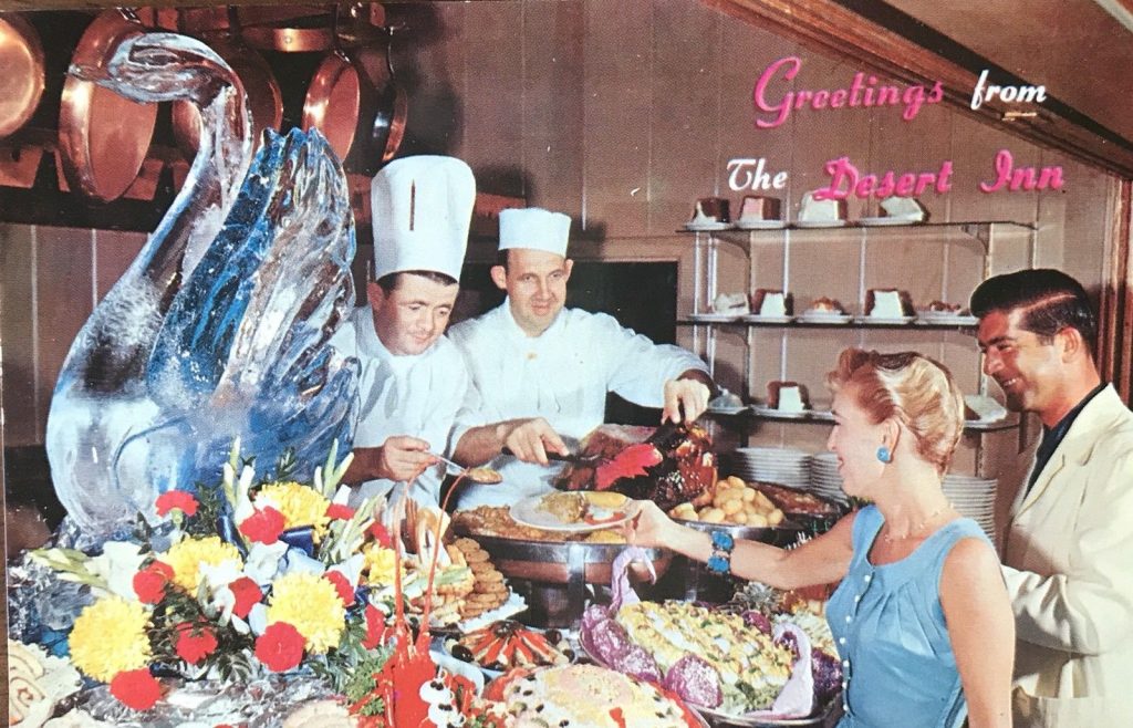 Las Vegas Desert Inn Postcard Buffet Line c1950s vintage postcard