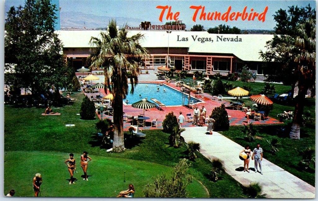 Las Vegas, Nevada Postcard THUNDERBIRD HOTEL Swimming Pool Scene c1960s vintage postcard