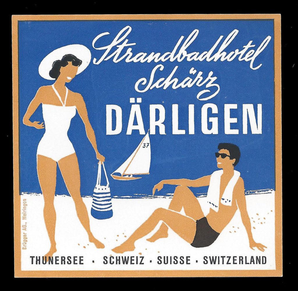 Strand Hotel DARLIGEN Switzerland - vintage luggage label 1960s