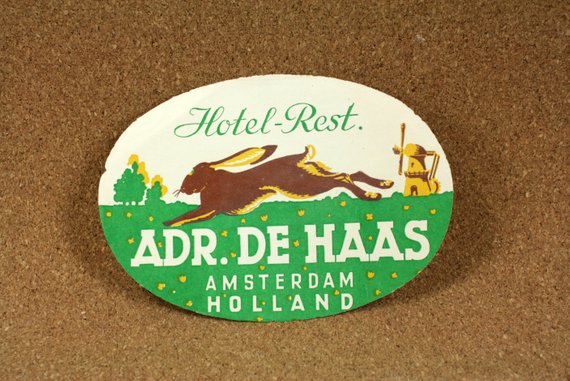 Vintage Hotel-Rest Adr. De Haas Amsterdam Holland Souvenir Luggage Label - Vintage Suitcase Travel Label