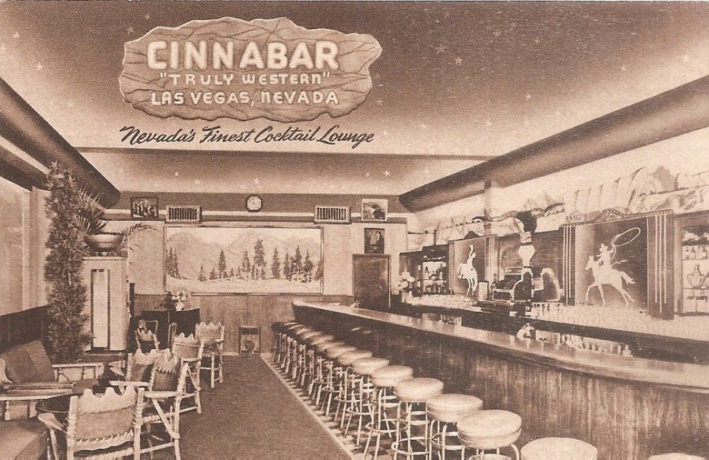 vintage postcard of the cinnabar cocktail lounge las vegas nevada