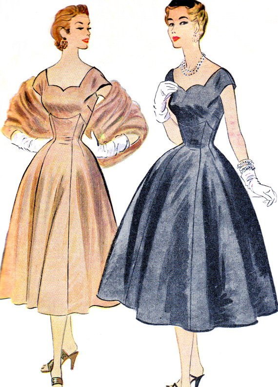 1950s Womens Cocktail Dress illustration. 1950s Themed Party Fashion Ideas