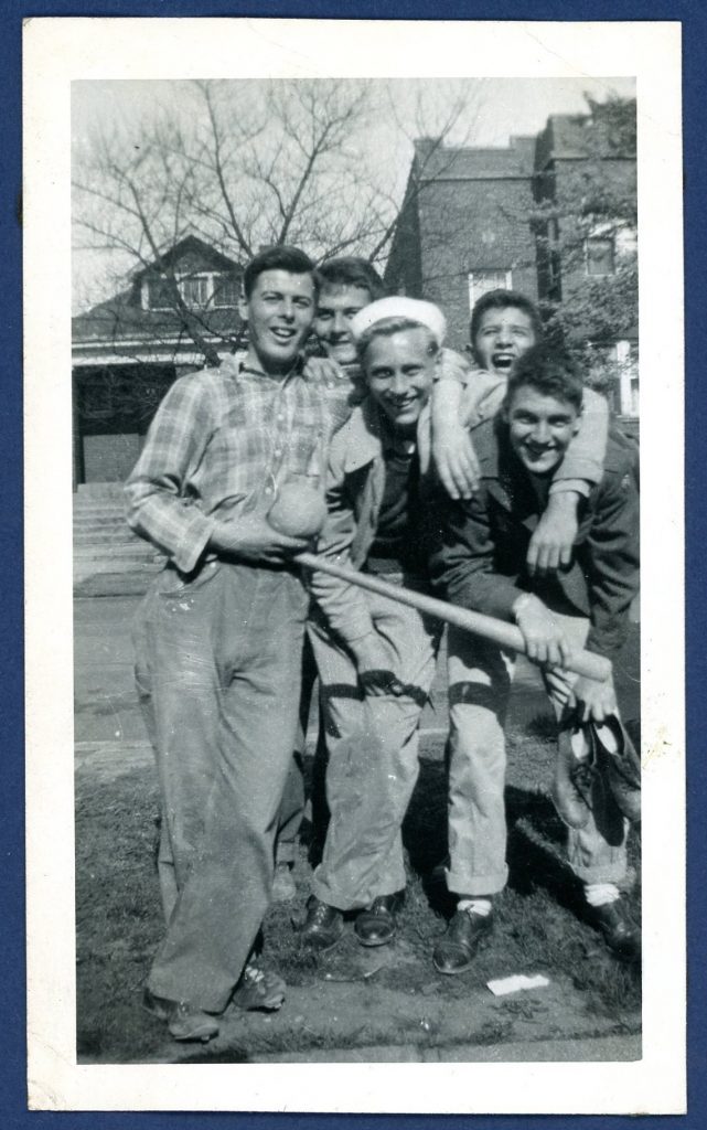 Group of Guys, Neighborhood Softball Team Photo, 1940's vintage photo