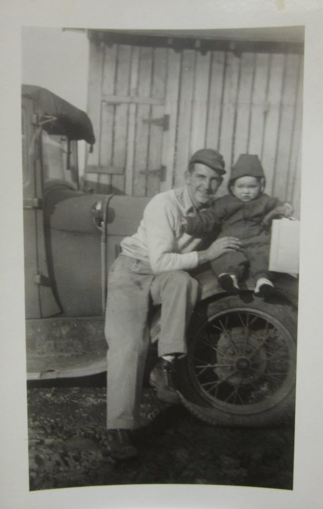 Vintage Photograph Father and his Young Daughter Sitting on Fender Antique Car Automobile 1920s