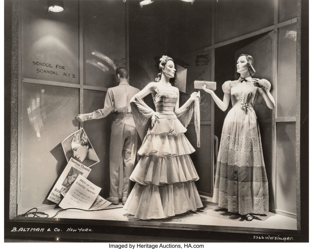 1940s B. Altman Shop Window Mannequins vintage 1940s photo showcasing women's 1940s evening dresses. 